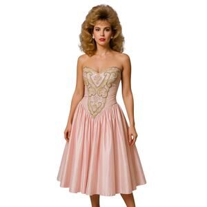 1980s ZUM ZUM Pink Strapless Beaded Sweetheart Prom Dress – ILGWU USA
 small